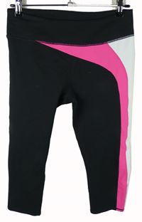 Dámské černo-neonově růžovo-bílé sportovní capri legíny Fabletics 