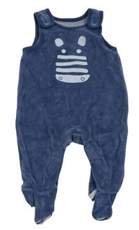 Tmavomodré sametové dupačky s se zebrou Mothercare