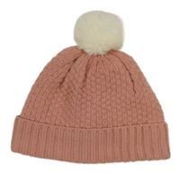 Růžová pletená čepice s bambulí John Lewis 