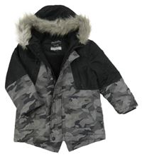 Černo-šedá army šusťáková zimní bunda s kapucí Primark