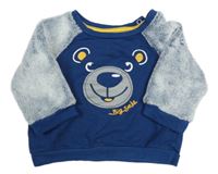 Modro-bílá mikina s medvědem a chlupatými rukávy ERgee