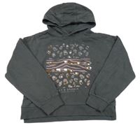 Šedá mikina s flíčky, flitry a kapucí Nutmeg