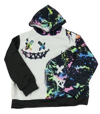 Bílo-barevná mikina se skvrnami a kapucí Shein