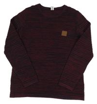 Vínovo-tmavomodrý žebrovaný svetr s nášivkou Yigga