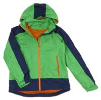 Zeleno-tmavomodrá šusťáková jarní bunda s kapucí Tchibo