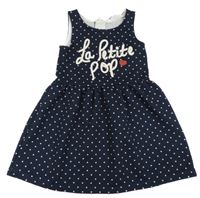 Tmavomodré puntíkaté šaty s nápisem H&M