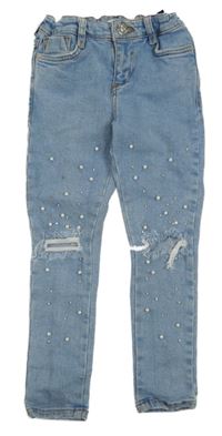 Světlemodré elastické rifle s perlami s kamínky River Island
