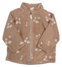 Hnědo-růžová propínací fleecová mikina s kytičkami H&M