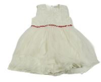 Bílé tylové šaty s červeným páskem Pisces