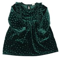 Tmavozelené sametové puntíkaté šaty H&M