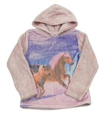 Světlerůžovo-fialová chlupatá mikina s koněm akapcuí Topolino