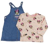 2set - Modré riflové šaty s Minnie + světlerůžové triko  Disney