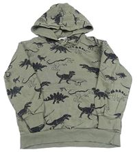 Khaki mikina s dinosaury a kapucí H&M