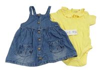 2set - Modré riflové laclové šaty s pejsky + žluté body F&F