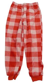 Červeno-světlerůžové kostkované plyšové pyžamové kalhoty Primark