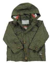 Khaki šusťáková podzimní bunda s nápisem a kapucí KappAhl