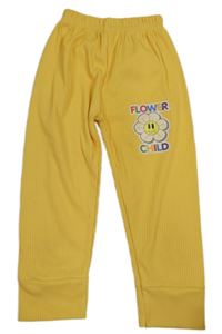 Žluté žebrované tepláky s kytičkou 