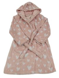 Světlerůžový chlupatý župan se srdíčky a kapucí George