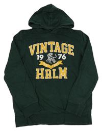 Tmavozelená mikina s nápisem a kapucí C&A