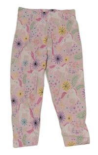 Světlerůžové melírované květované legíny s jednorožci Nutmeg