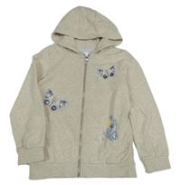 Světlebéžová melírovaná propínací mikina s motýly a kapucí Tu