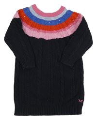 Tmavomodro-barevné pletené šaty s flitry 