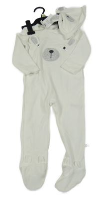 Nové - 2set - Bílý sametový overal s medvídkem + čepice F&F