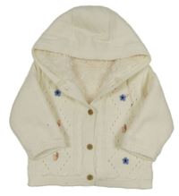 Smetanový propínací zateplený svetr s kytičkami a kapucí Nutmeg