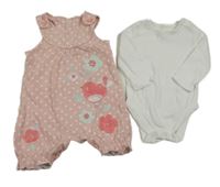 2set- růžový puntíkatý overal s kytičkami a ptáčky+ bílé body George
