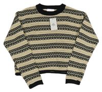 Nové - světlebéžovo-černý vzorovaný crop svetr PRIMARK