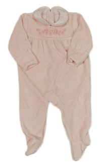 Světlerůžový sametový overal s kytičkami a límečkem 