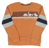 Korálová mikina s pruhy a dinosaury 