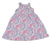 Nové - Bílo-růžovo-modré batikované bavlněné šaty Primark