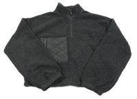 Tmavošedá huňatá crop mikina s kapsou Primark