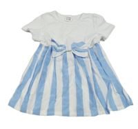 Bílé šaty s modro-bílou pruho,vanou sukní 