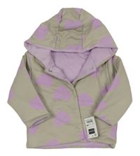 Nové - Šedá propínací zateplená mikina se srdíčky a kapucí Dunnes