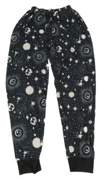 Antracitovo-bílé vzorované pyžamové kalhoty s planetami a hvězdami 