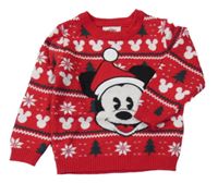 Červeno-bílý vzorovaný svetr s Mickeym Disney
