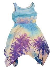 Modro-béžové asymetrické šaty s palmami H&M