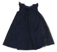 Tmavomodré síťované třpytivé šaty H&M