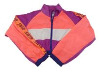 Neonově růžovo-tmvorůžovo-bílá šusťáková crop bunda LOlanta