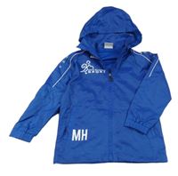 Kobaltově modrá šusťáková sportovní bunda s nápisem a kapucí Jako