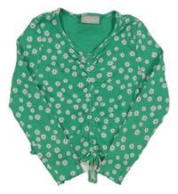 Zelené žebrované crop triko s kytičkami Matalan