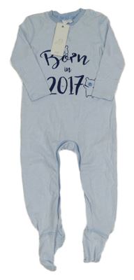 Nové - Modro-bílý pruhovaný overal s nápisem a medvídky F&F