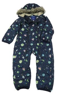 Tmavomodrá šusťáková prošívaná zimní funkční kombinéza s Tomíkem a kapucí Regatta