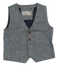 Tmavomodro-bílá plátěná společenská vesta Next