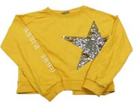 Žlutá crop oversize mikina s hvězdou z flitrů Matalan