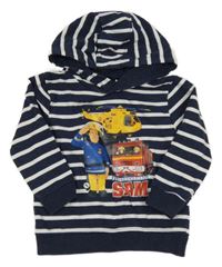 Tmavomodro-bílá pruhovaná mikina se Samem a kapucí