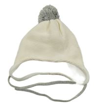 Smetanová pletená podšitá ušanka s bambulí Maximo