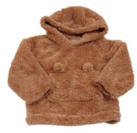 Starorůžová chlupatá mikina s klokankou a kapucí Ergee